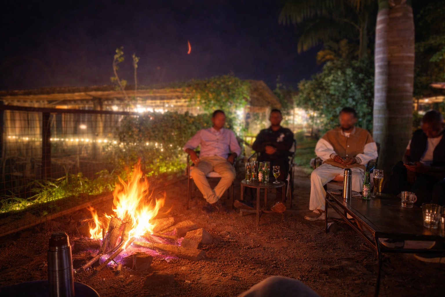 Evening campfire experience in Rwanda with guests